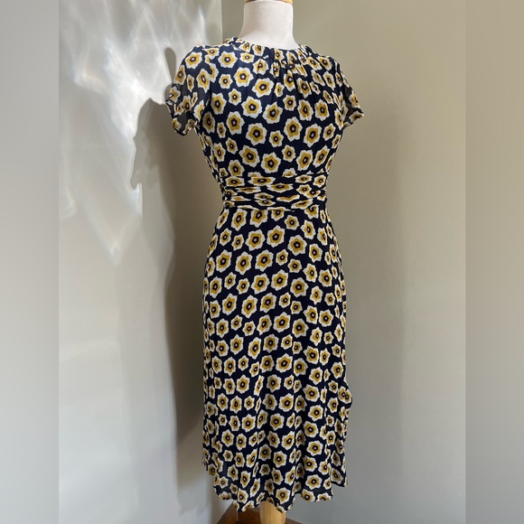 Boden Dresses & Skirts - Boden Carey dress navy blue yellow flower floral print high neck silk zip up